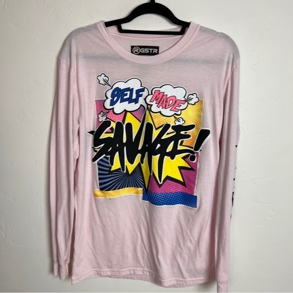 RGSTR Pink long sleeve graphic t-shirt Self Made Savage - Picture 1 of 5